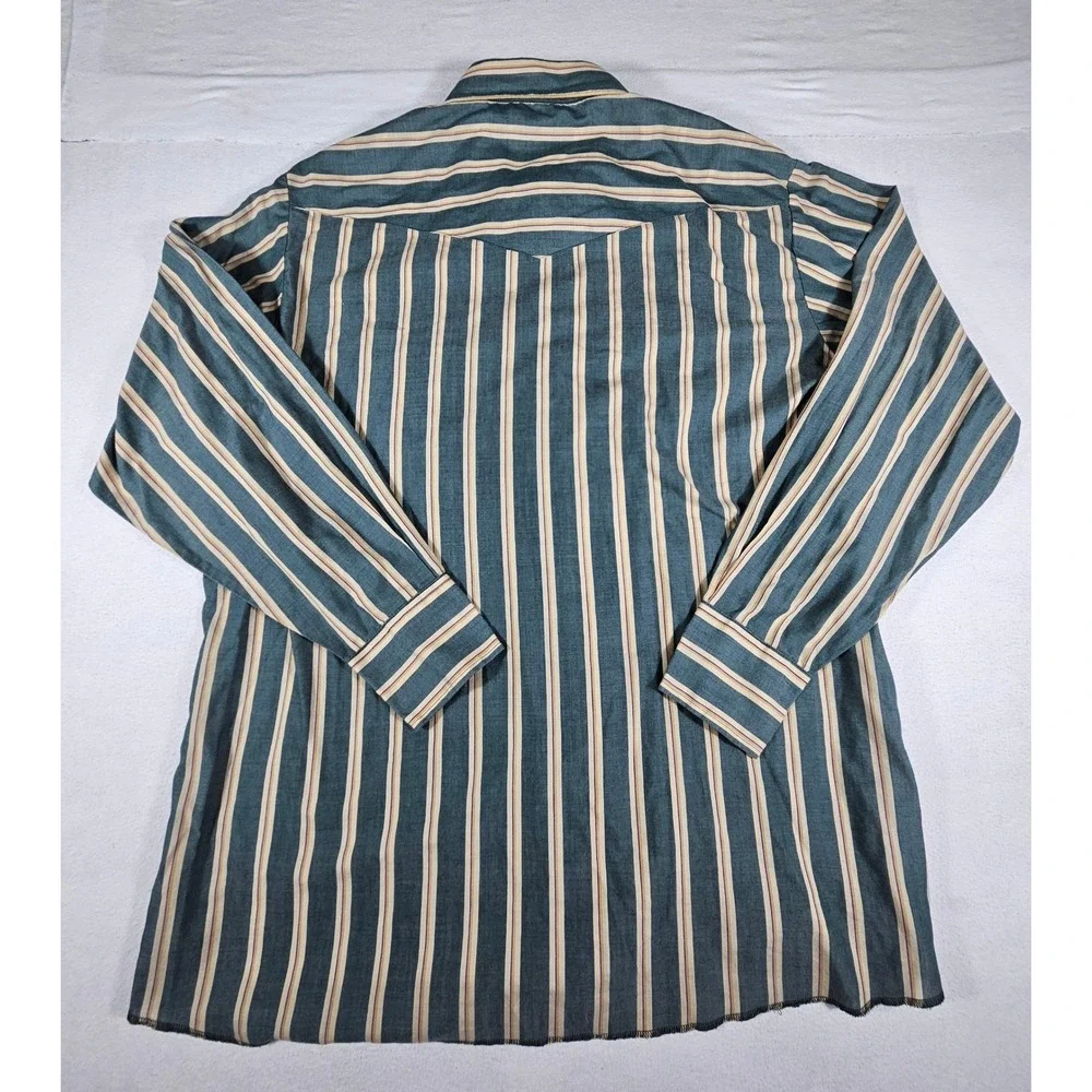 Wrangler Western Shirt Mens 2XLT Pearl Snap Teal Tan Striped Long Sleeve 75951PP